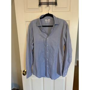 Uniqlo Mens Large Button Up Dress Shirt 100% Cotton Super Non-Iron Slim Fit Blue